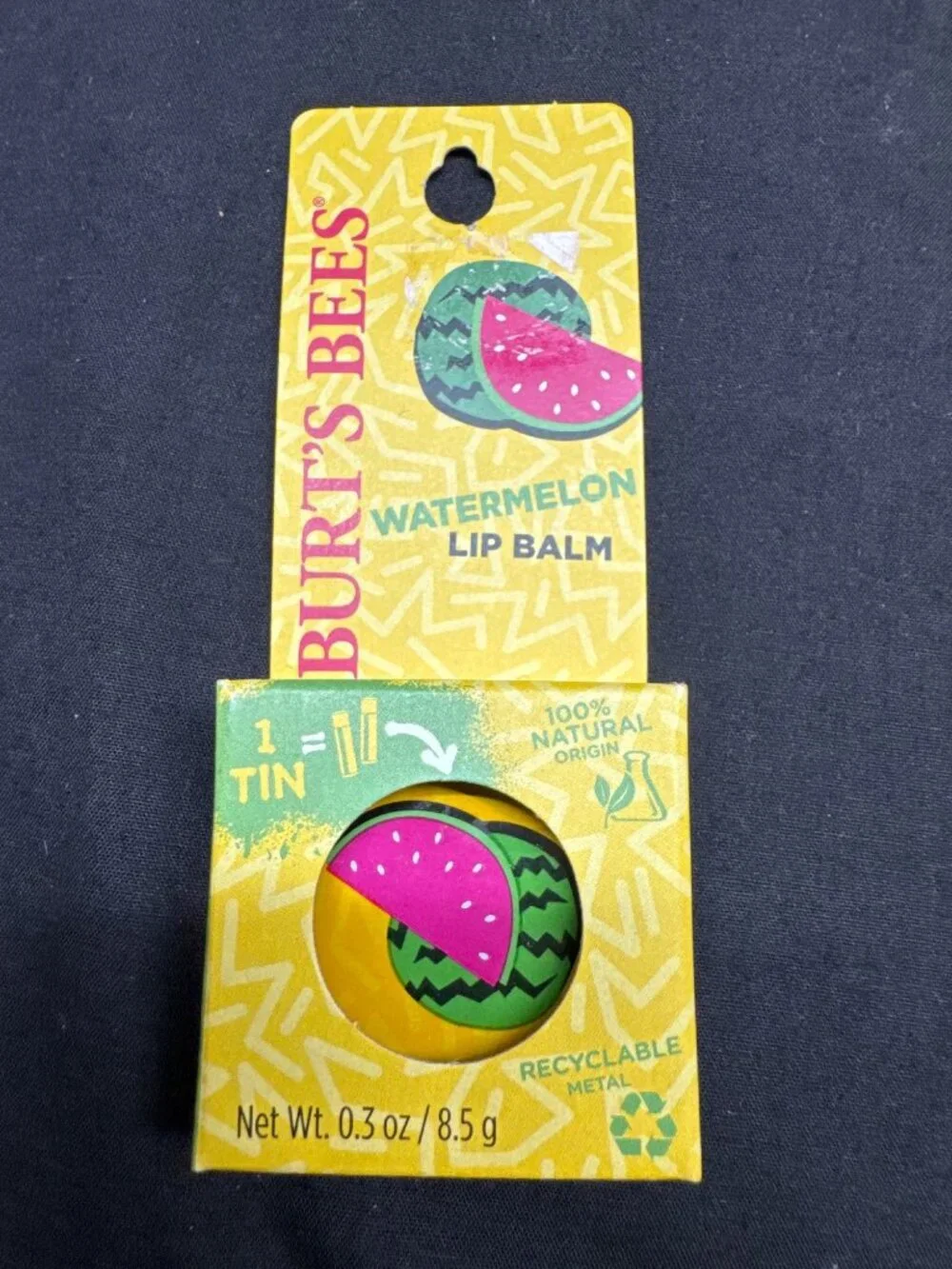 Burts Bees Watermelon Lip Balm Tin 0.3 Oz 100% Natural Recyclable Packaging